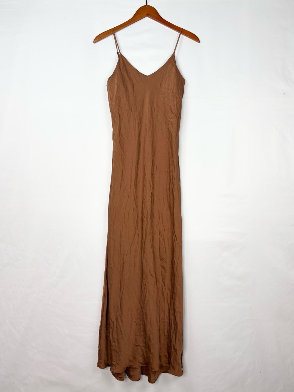 Quince Washable Stretch Silk Maternity Slip Dress Copper Brown Size S Midi